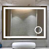 LED illuminated mirror with magnifying mirror