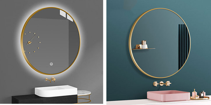Gold round backlit mirror