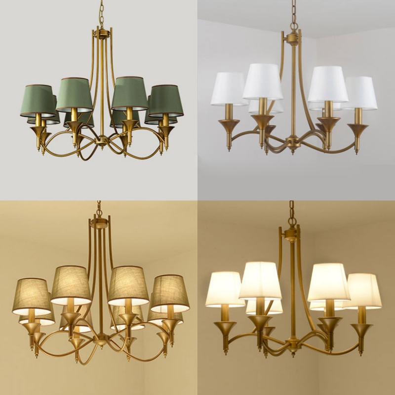 Brass chandelier lights with shades