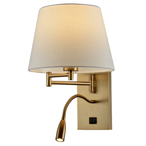 Swing arm wall lamp with reading light