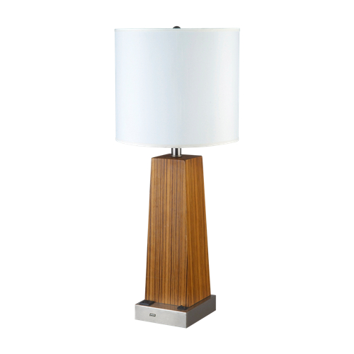 Wood table lamp with outlet and usb