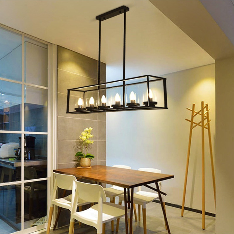 Linear pendant over kitchen island