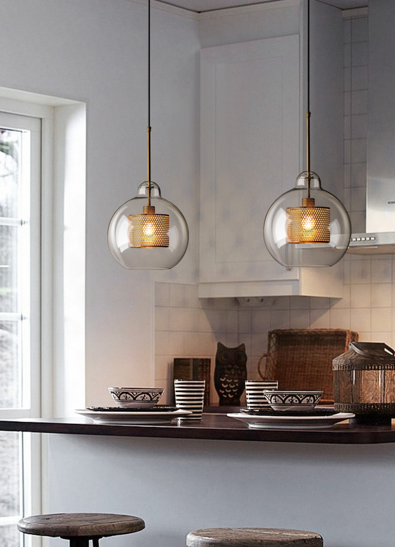 Glass globe pendant light for kitchen island