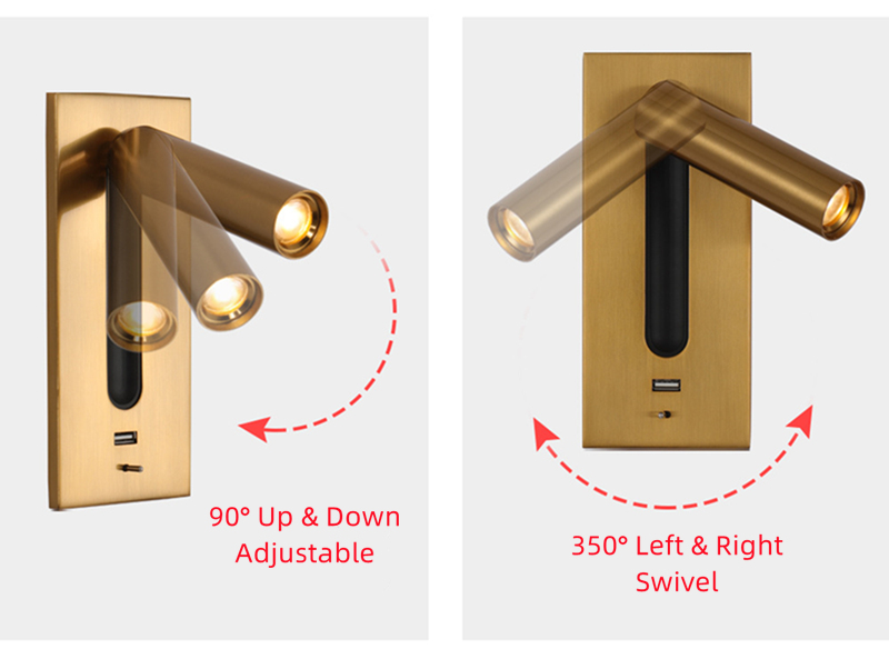Gold wall mount LED reading light