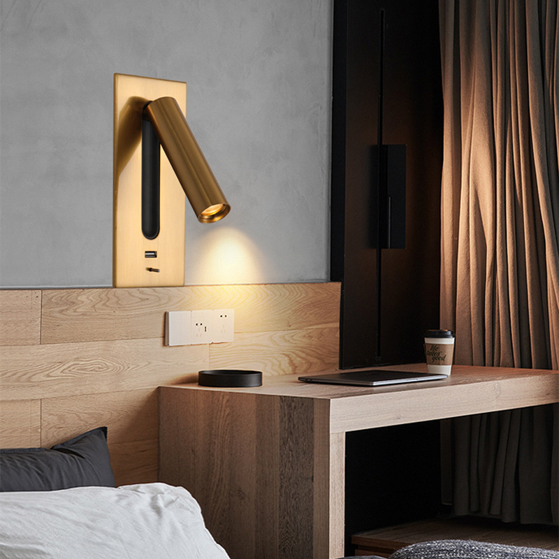 Brass headboard LED reading lamp