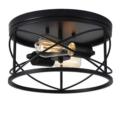 Black industrial flush ceiling light