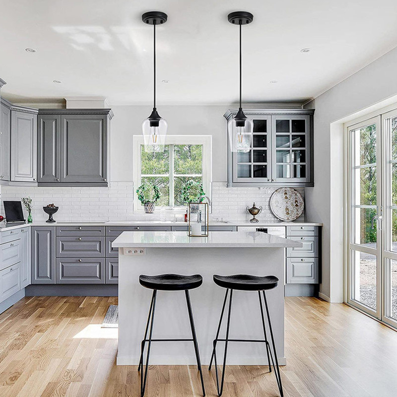 Glass pendant lighting for kitchen island