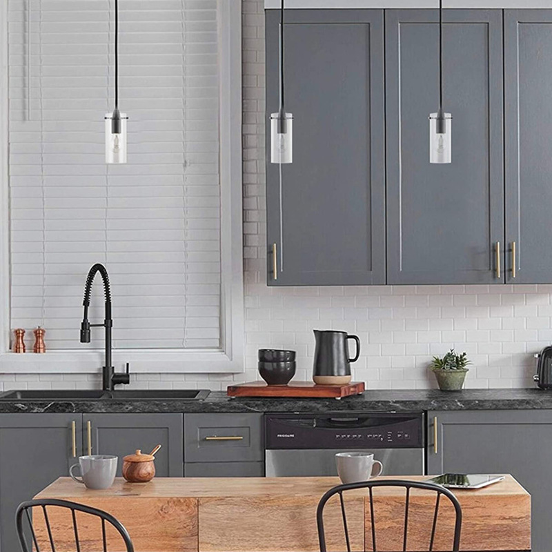 Hanging light above kitchen sink