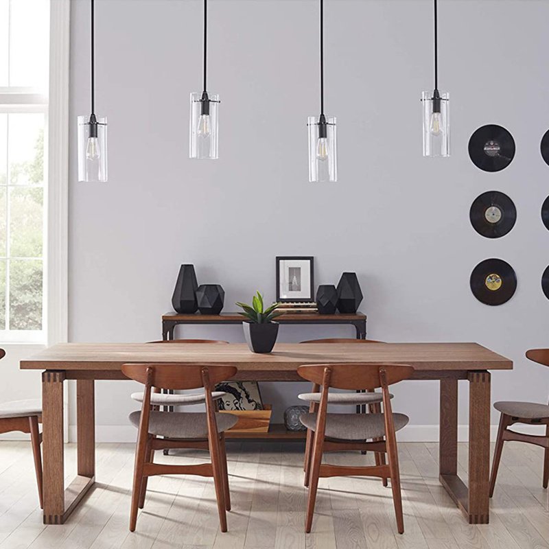 Pendant lights over dining table