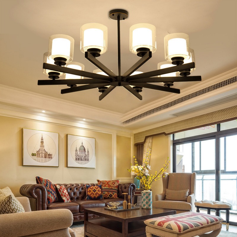 Black chandelier living room