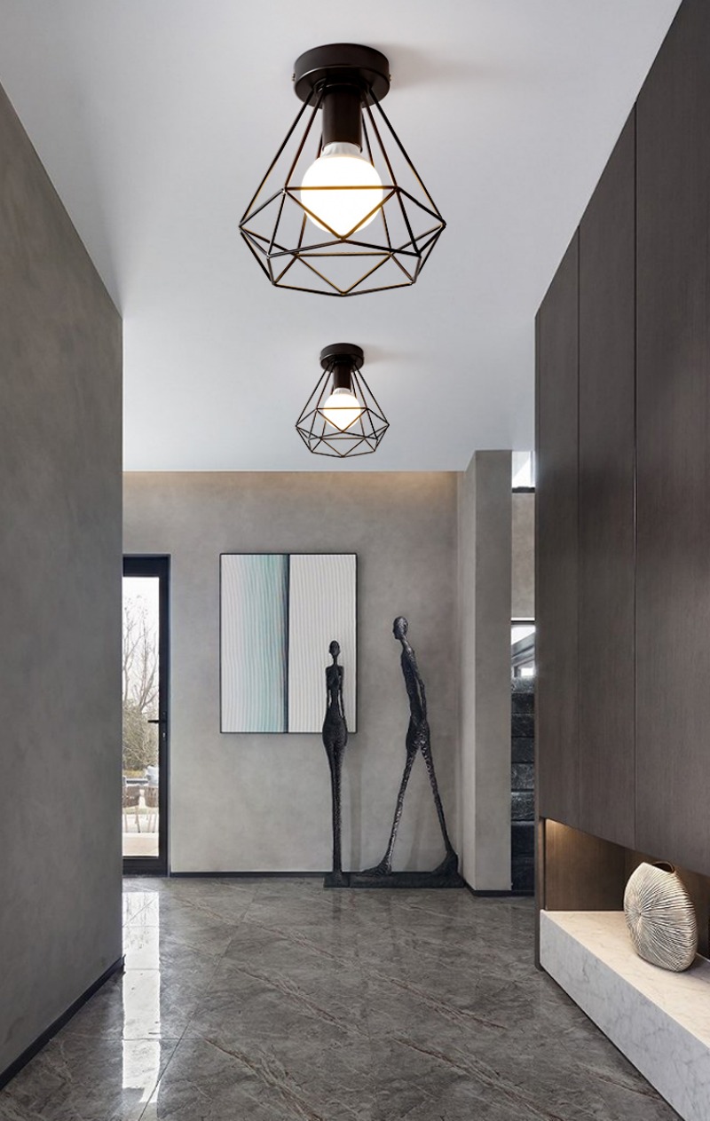 Black geometric flush mount light