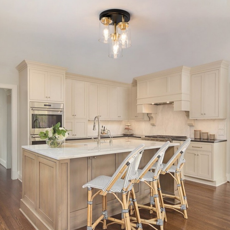 Semi flush lighting over kitchen island