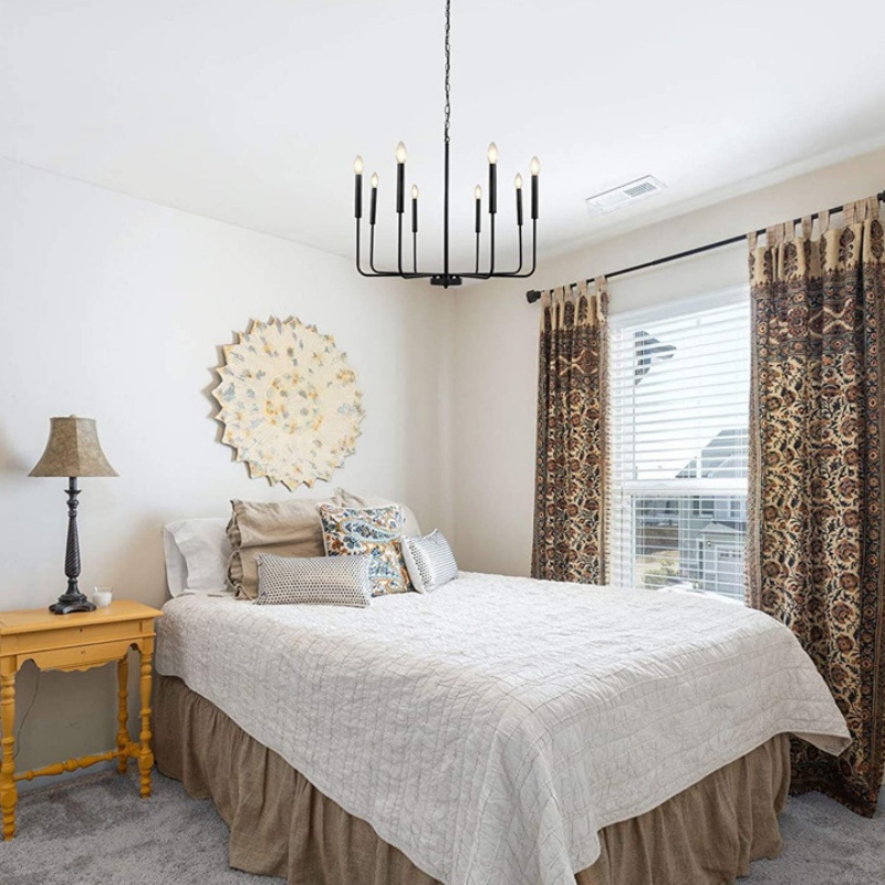 Modern black chandelier bedroom