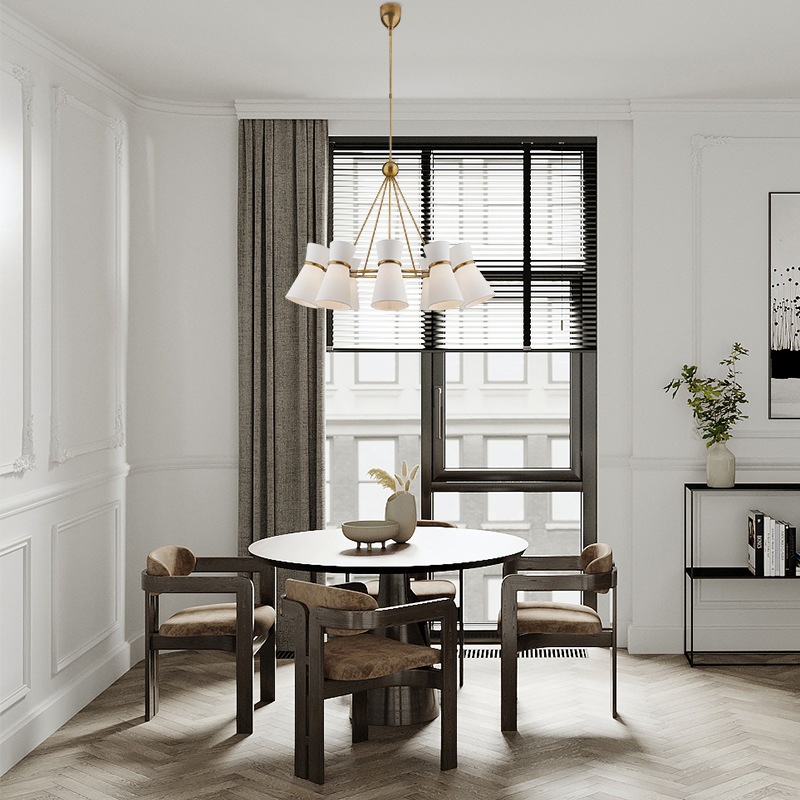 Shaded chandelier dining room