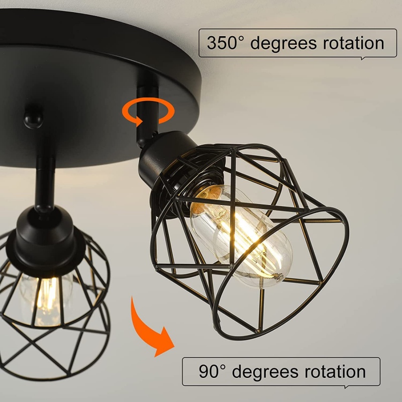 Black industrial semi flush ceiling light