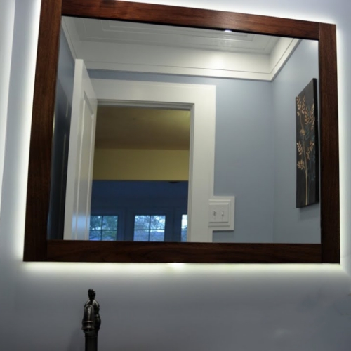 Wood frame LED backlit mirror