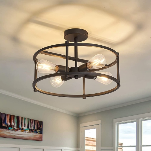 Farmhouse semi flush ceiling fixture