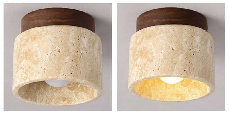 Stone and wood flush light