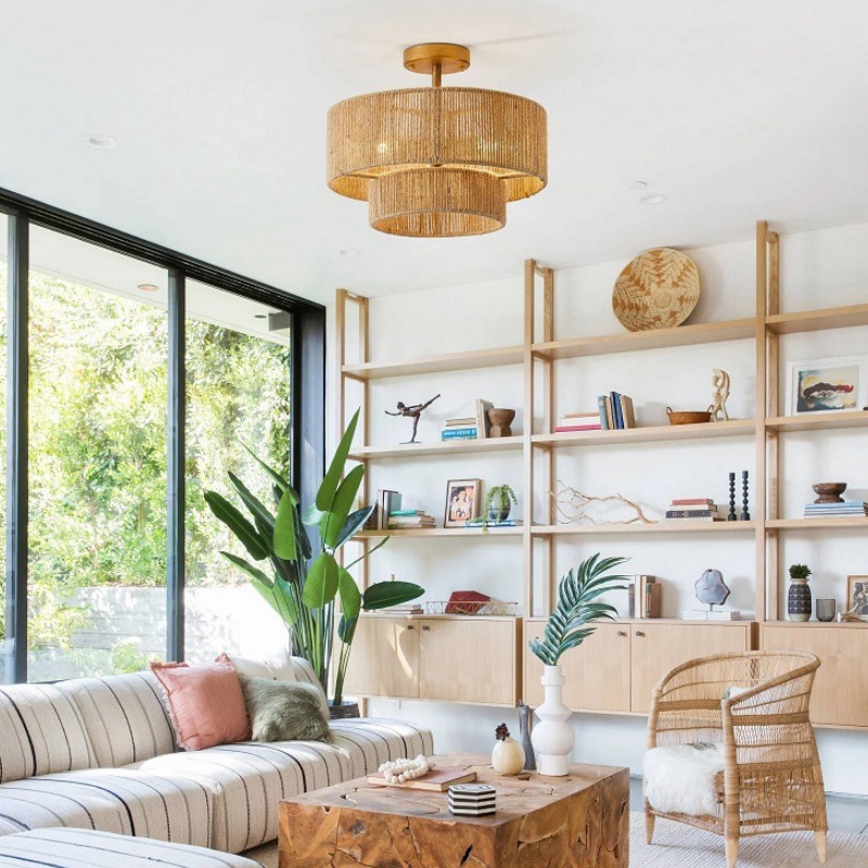Hemp rope semi flush mount ceiling light