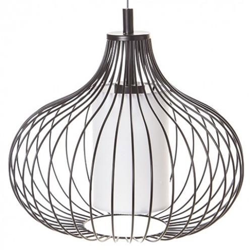 Cage pendant light with inner drum shade