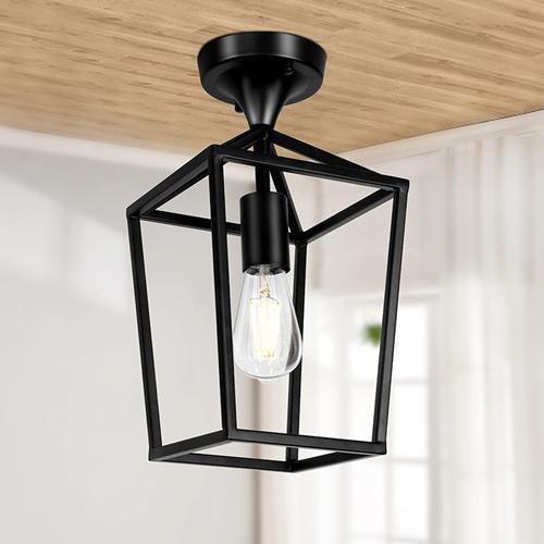 Black industrial semi flush mount light