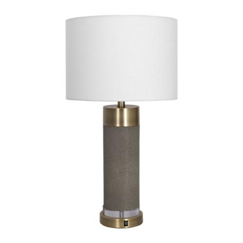 Leather table lamp with drum shade
