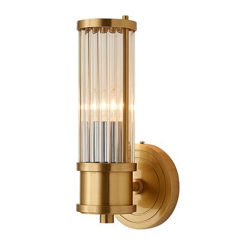 Fluted glass wall light brass