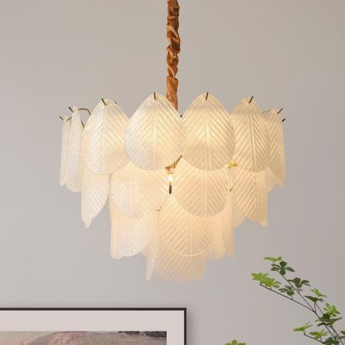 Tiered glass leaf chandelier